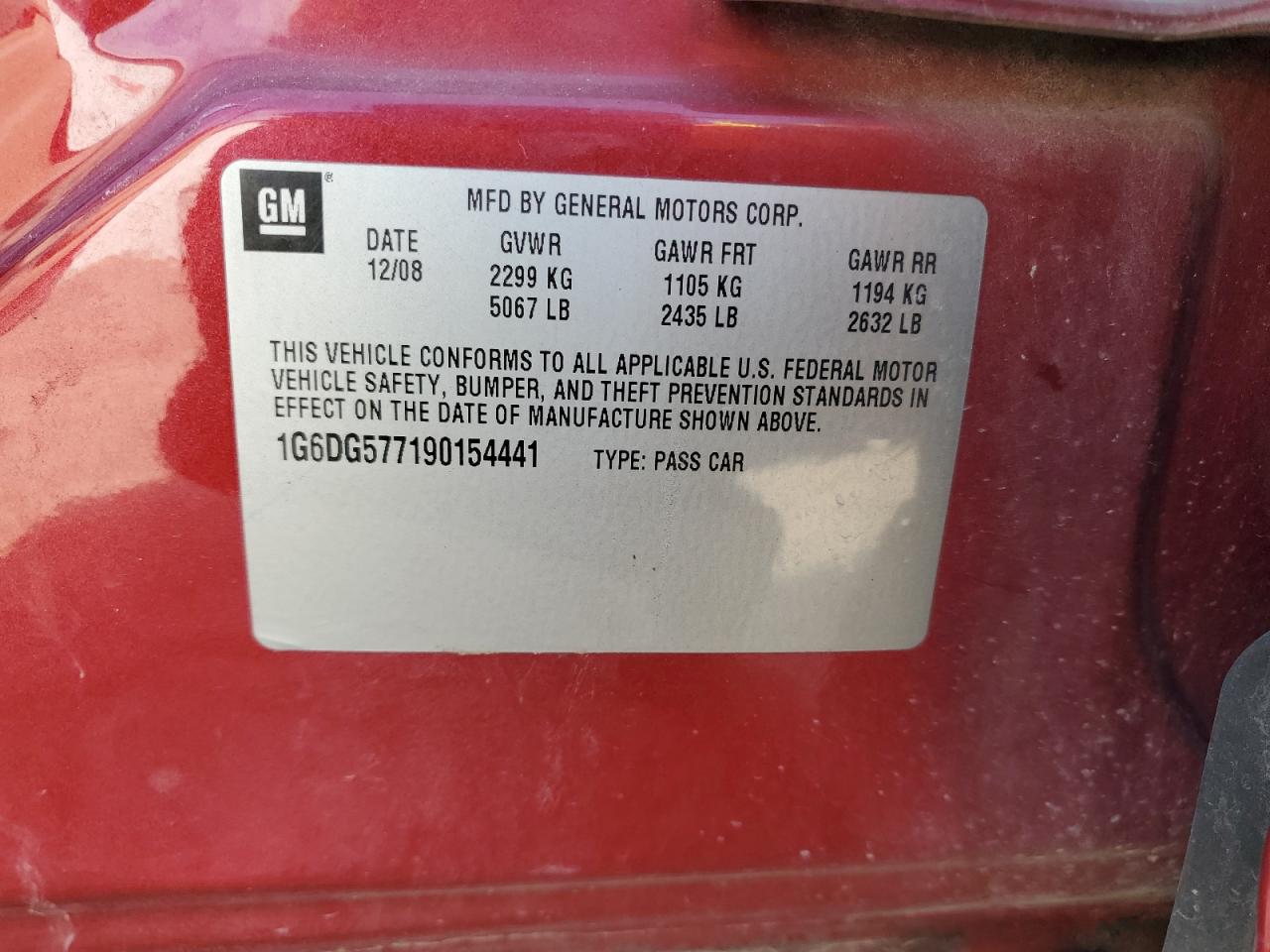 2009 Cadillac Cts VIN: 1G6DG577190154441 Lot: 71612265