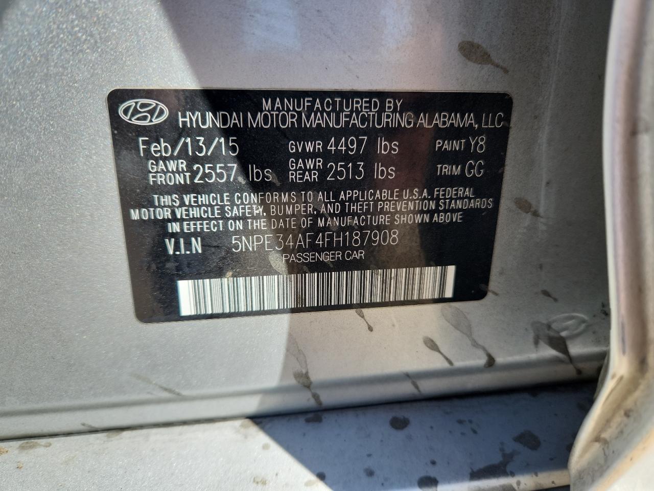 2015 Hyundai Sonata Sport VIN: 5NPE34AF4FH187908 Lot: 80411895