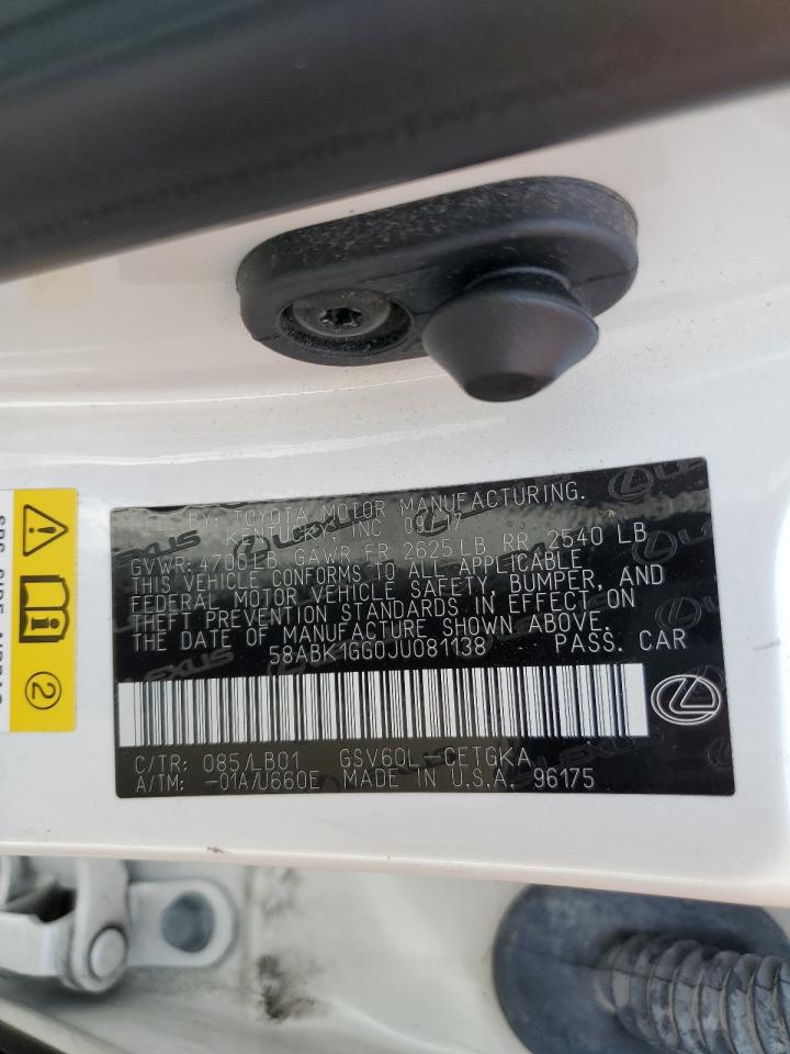 2018 Lexus Es 350 VIN: 58ABK1GG0JU081138 Lot: 80485385