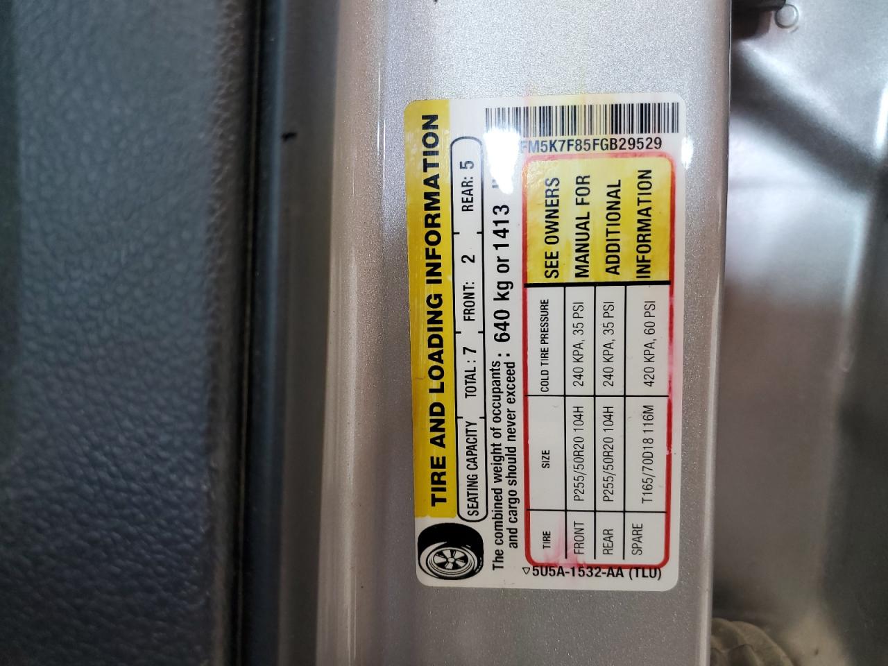 2015 Ford Explorer Limited VIN: 1FM5K7F85FGB29529 Lot: 81058005