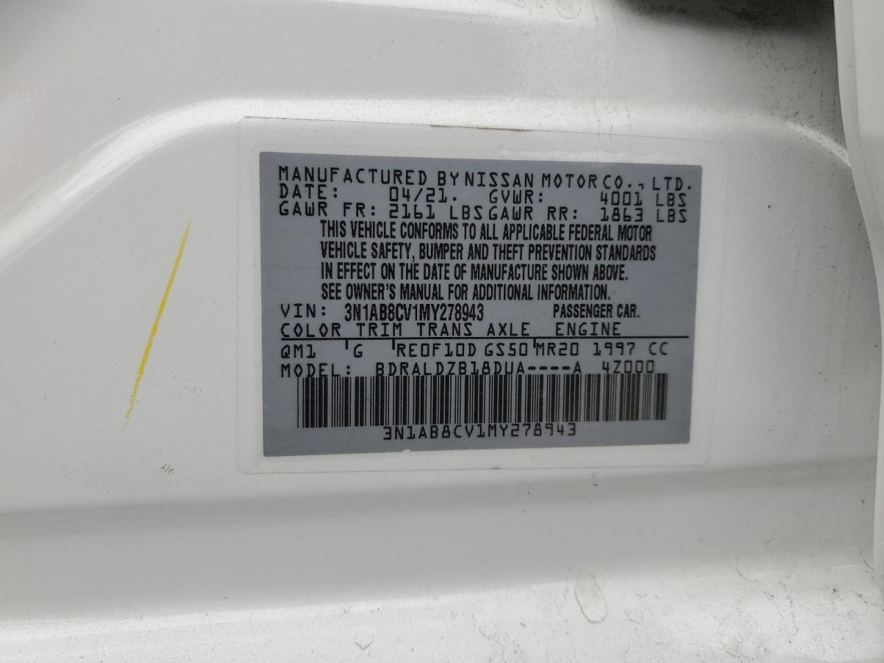 2021 Nissan Sentra Sv VIN: 3N1AB8CV1MY278943 Lot: 81492705