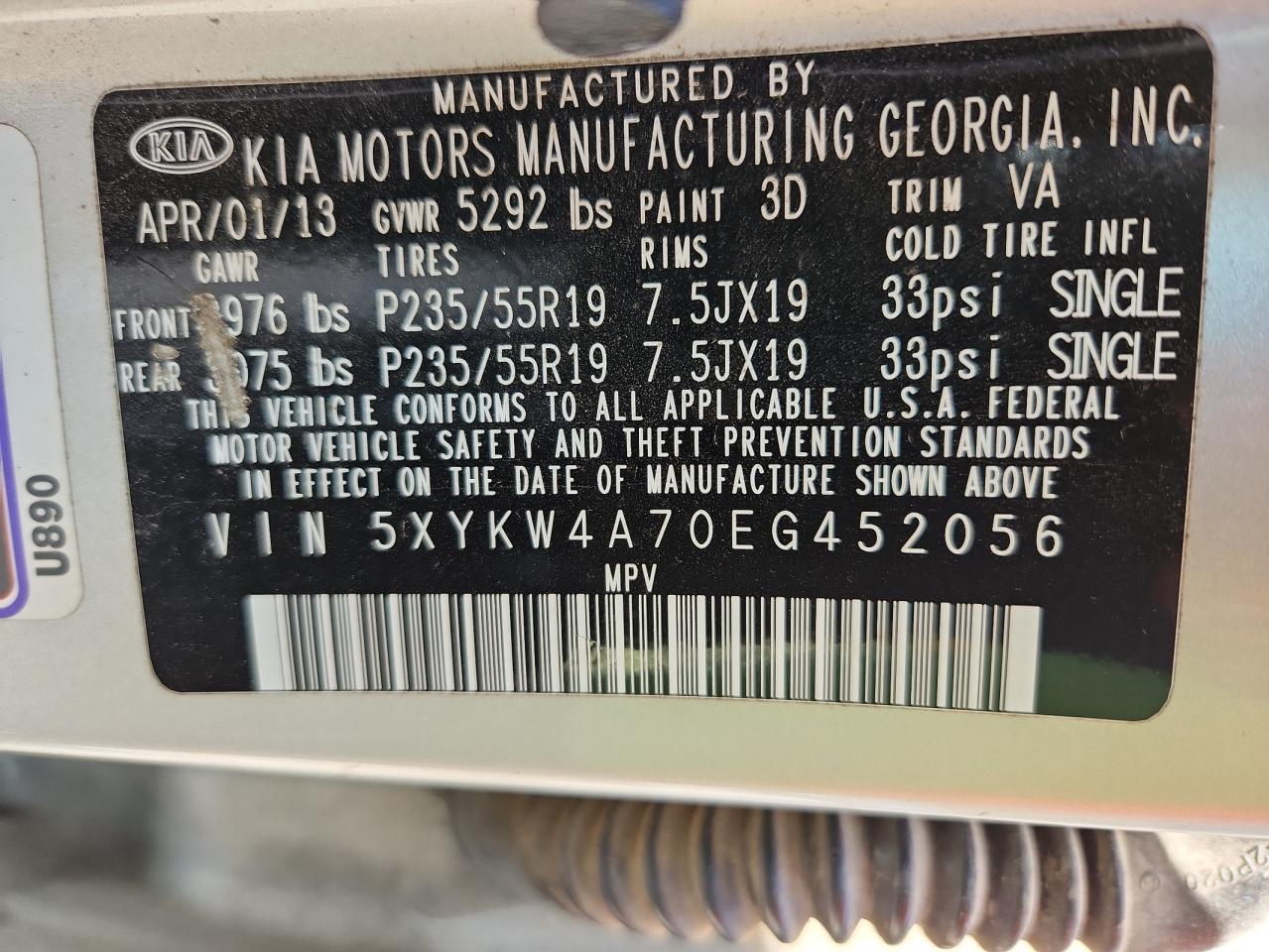 2014 Kia Sorento Sx VIN: 5XYKW4A70EG452056 Lot: 71926045