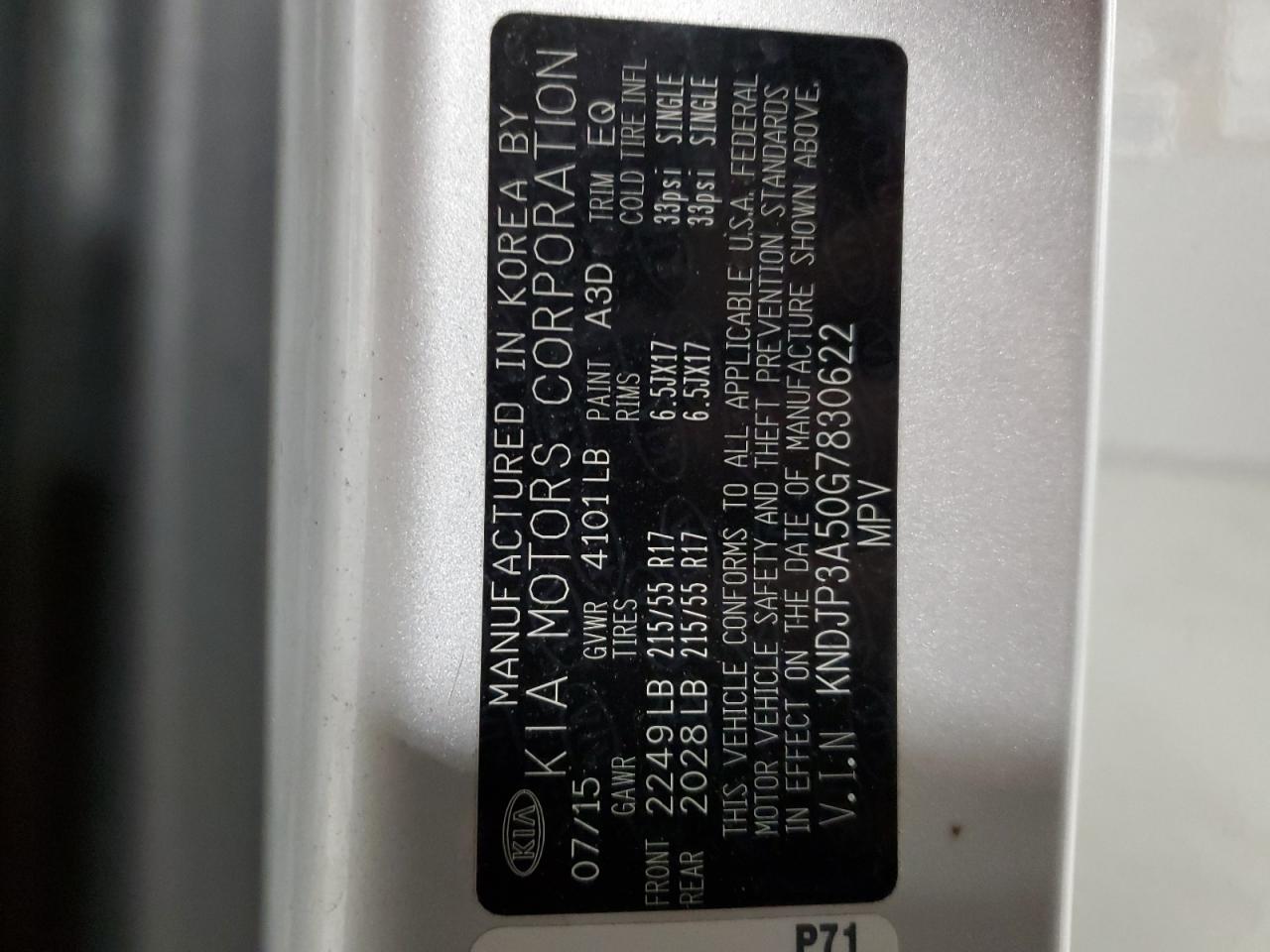 2016 Kia Soul + VIN: KNDJP3A50G7830622 Lot: 81227705