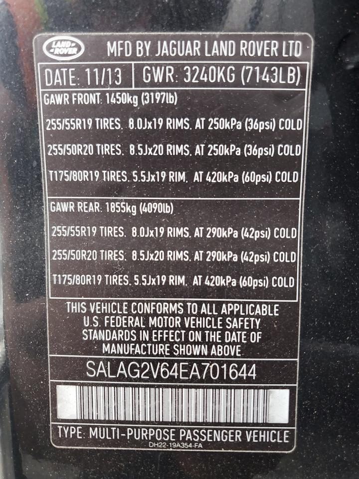 2014 Land Rover Lr4 Hse VIN: SALAG2V64EA701644 Lot: 71809035