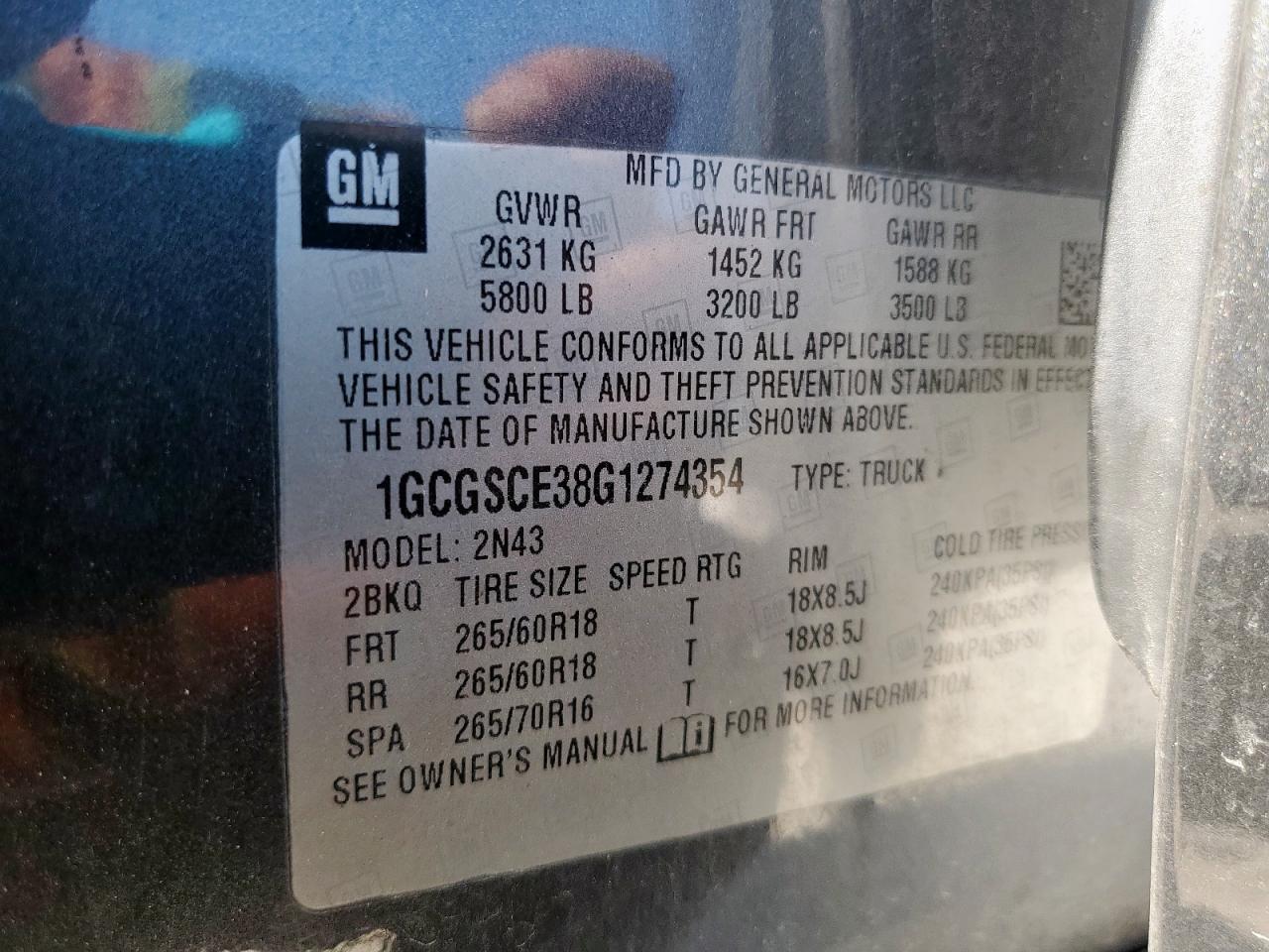 2016 Chevrolet Colorado Lt VIN: 1GCGSCE38G1274354 Lot: 84072185