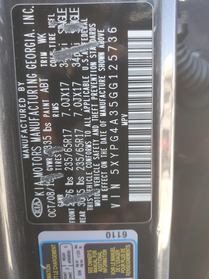 2016 Kia Sorento Lx VIN: 5XYPG4A35GG125736 Lot: 81265765