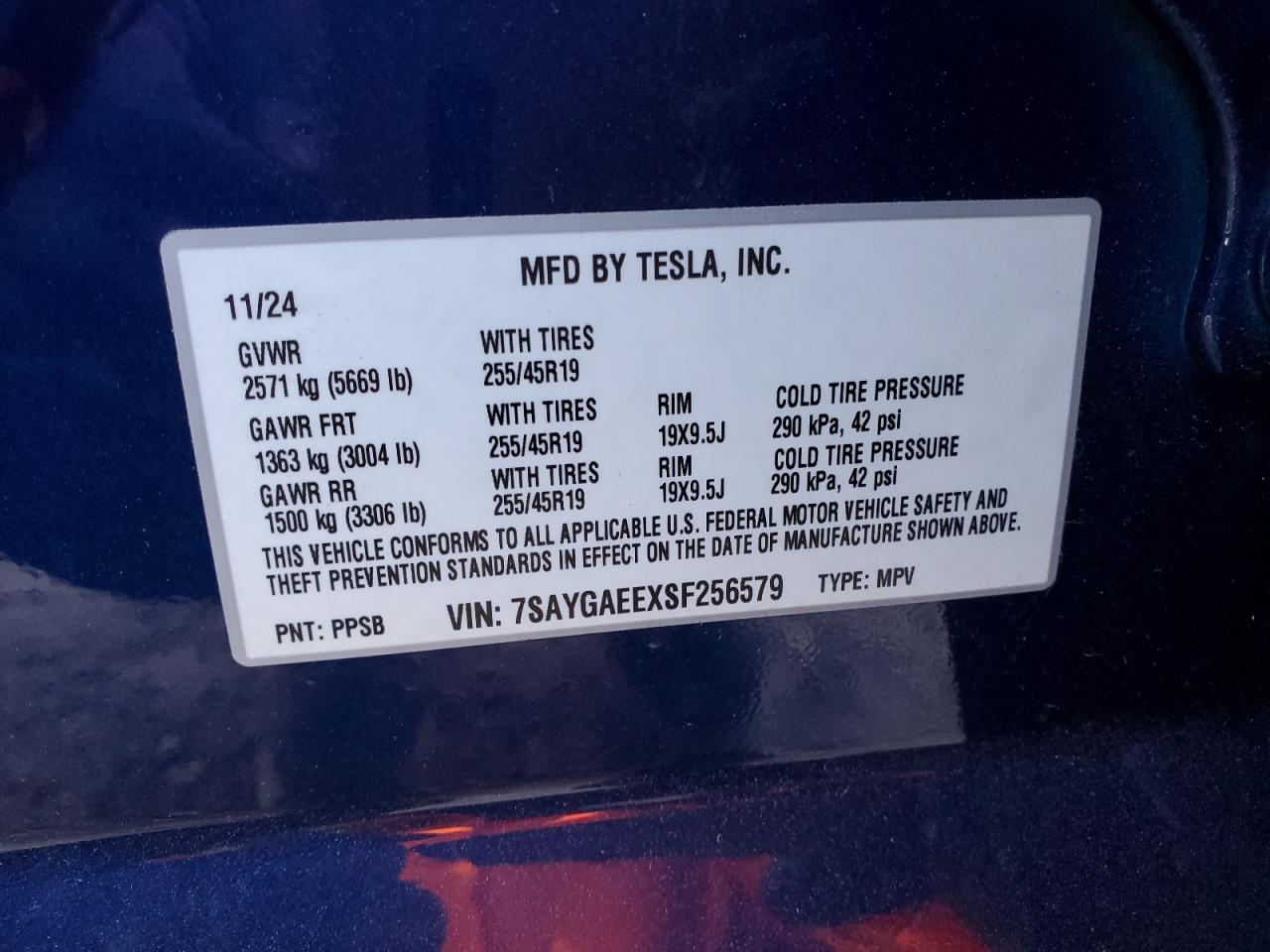 2025 Tesla Model Y VIN: 7SAYGAEEXSF256579 Lot: 70277335