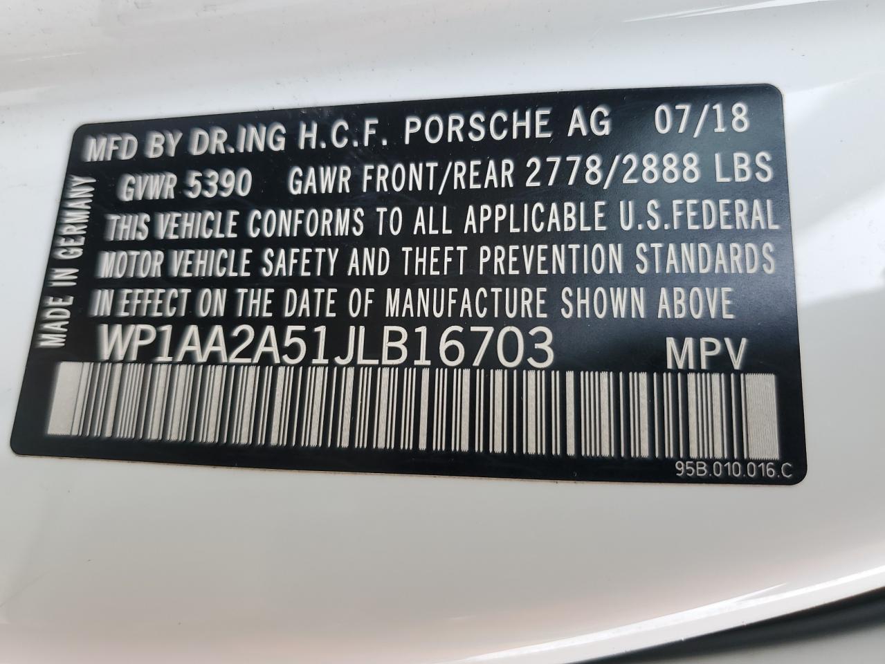 2018 Porsche Macan VIN: WP1AA2A51JLB16703 Lot: 84586465