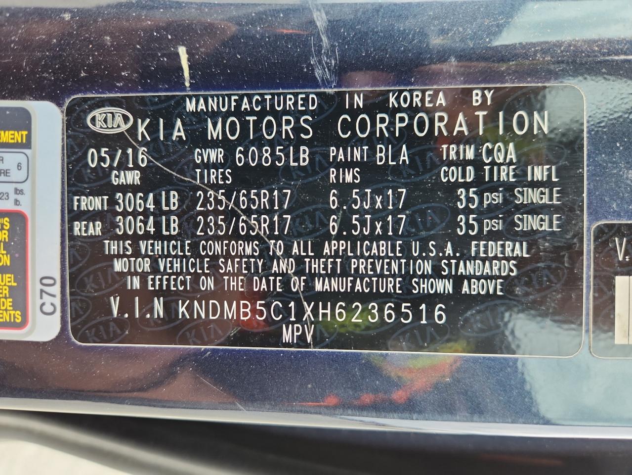2017 Kia Sedona Lx VIN: KNDMB5C1XH6236516 Lot: 81708375