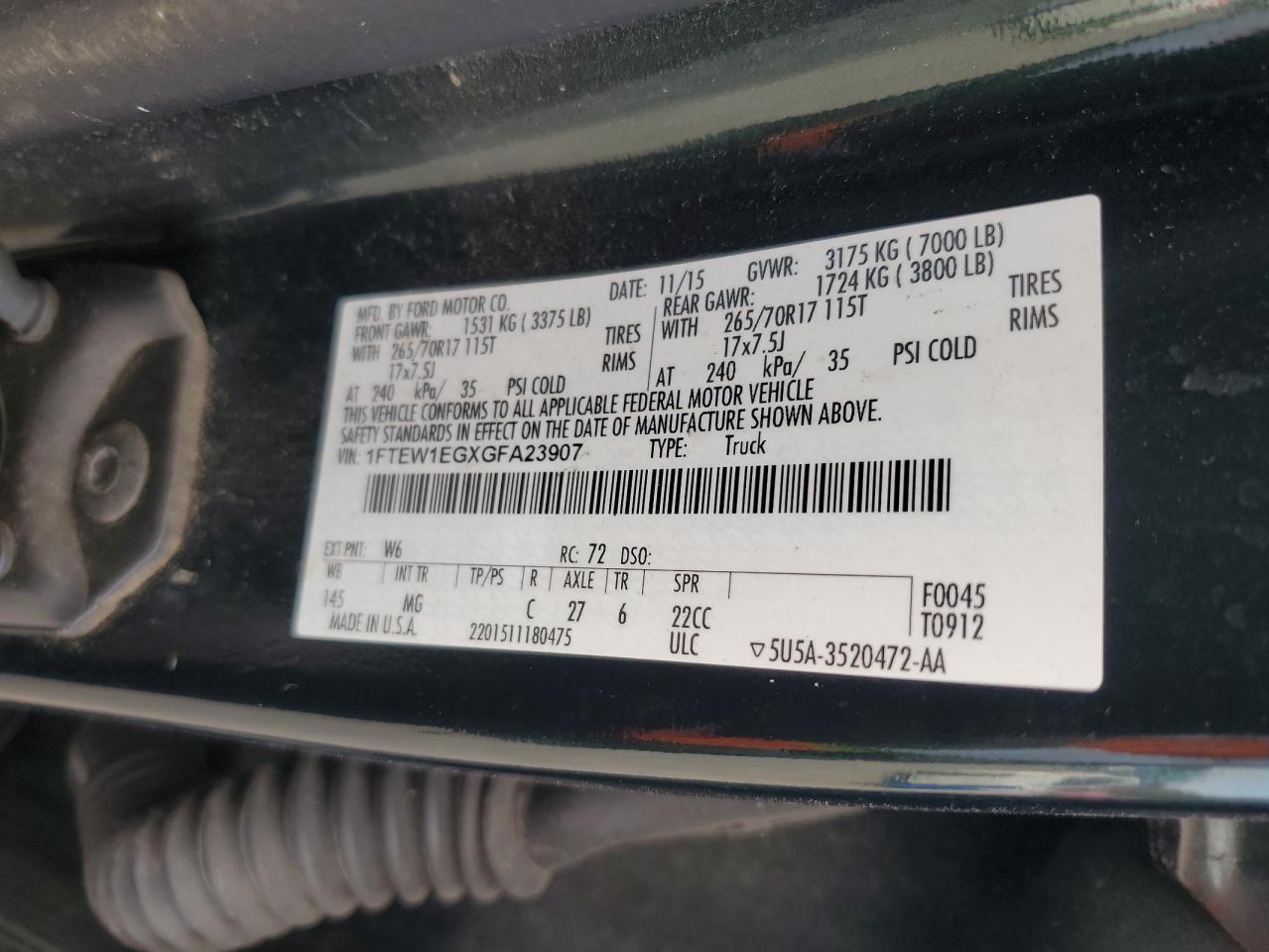 2016 Ford F150 Supercrew VIN: 1FTEW1EGXGFA23907 Lot: 71919045