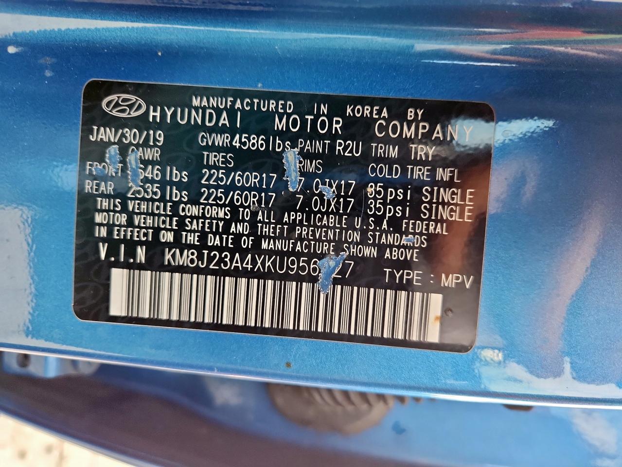 2019 Hyundai Tucson Se VIN: KM8J23A4XKU956627 Lot: 81857805
