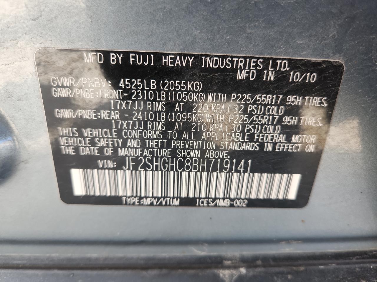 2011 Subaru Forester Touring VIN: JF2SHGHC8BH719141 Lot: 70757025