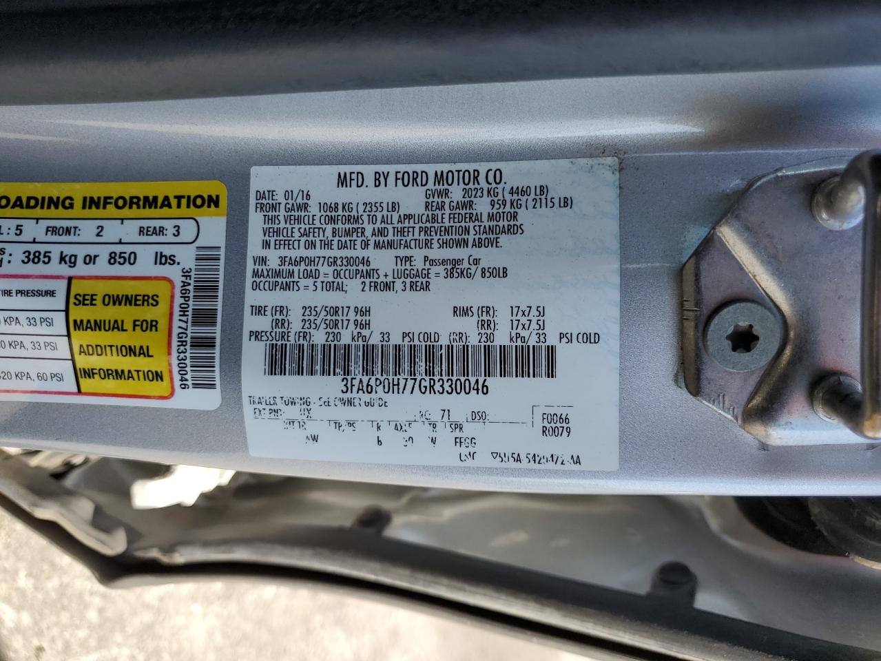 2016 Ford Fusion Se VIN: 3FA6P0H77GR330046 Lot: 80901855