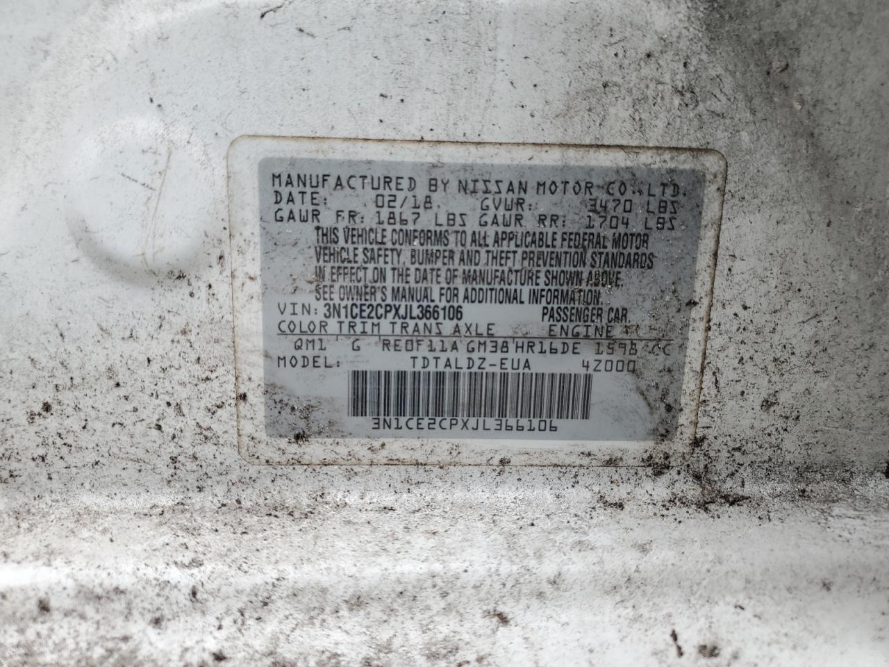 2018 Nissan Versa Note S VIN: 3N1CE2CPXJL366106 Lot: 83960055