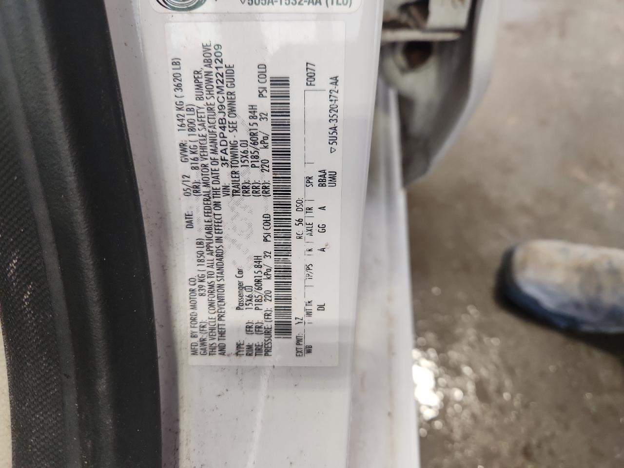 2012 Ford Fiesta Se VIN: 3FADP4BJ9CM221209 Lot: 80877915