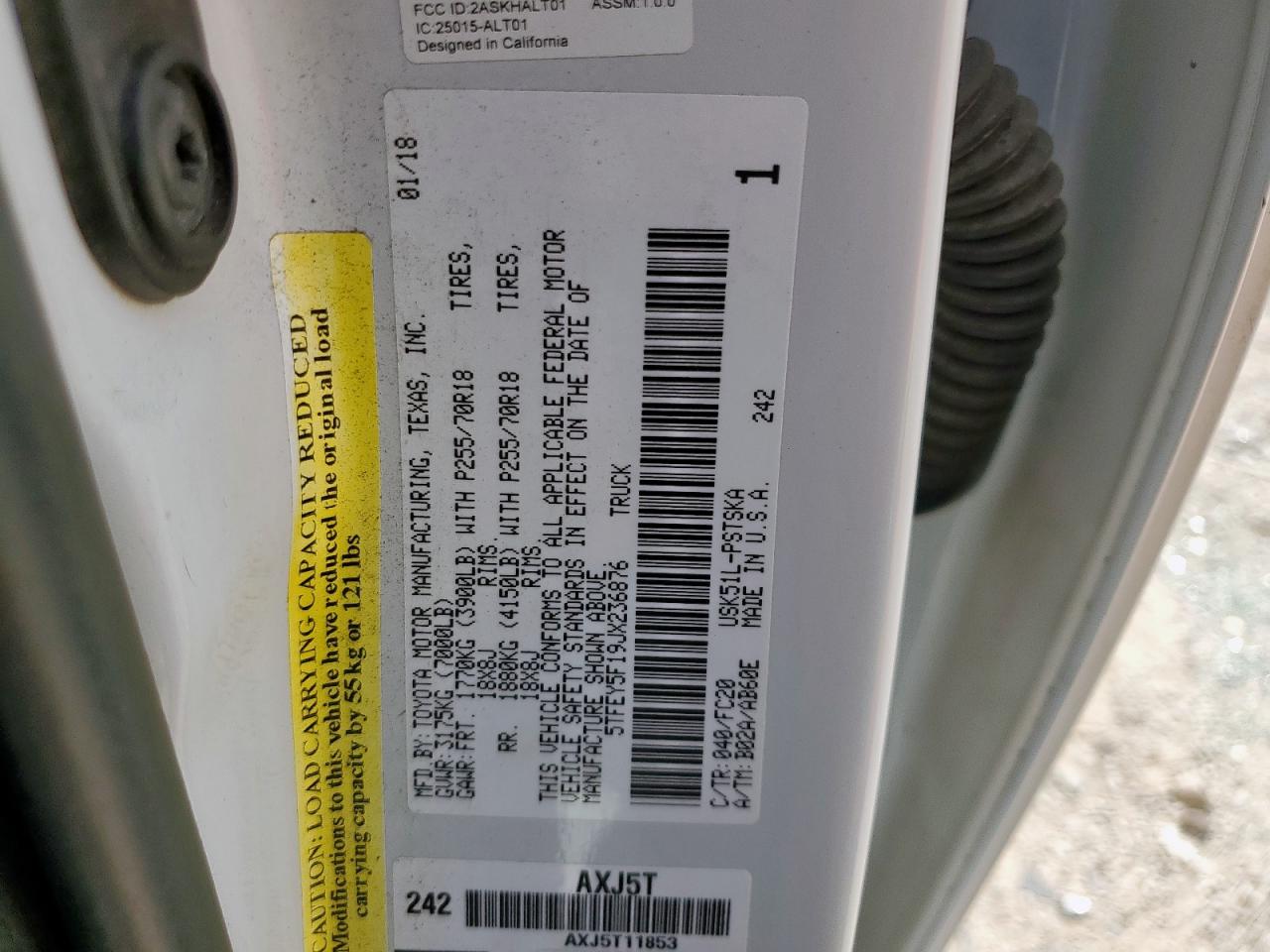 2018 Toyota Tundra Crewmax Sr5 VIN: 5TFEY5F19JX236876 Lot: 80556545