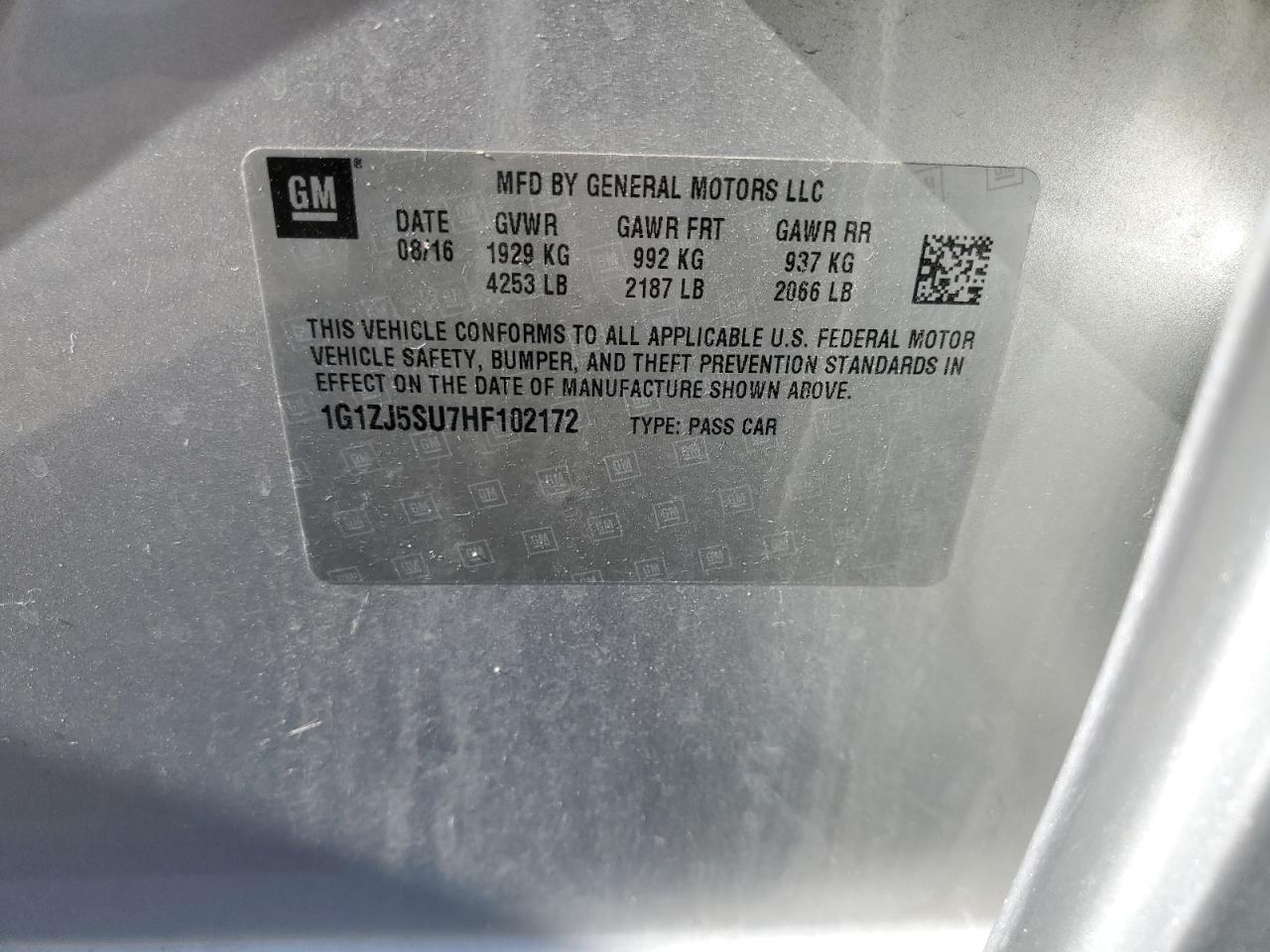 2017 Chevrolet Malibu Hybrid VIN: 1G1ZJ5SU7HF102172 Lot: 84728395