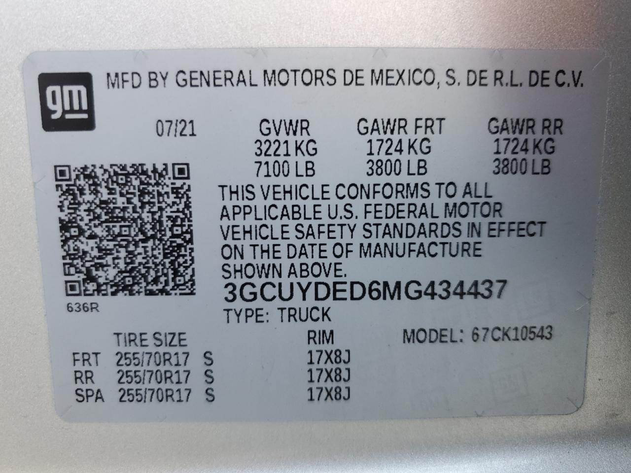 2021 Chevrolet Silverado K1500 Lt VIN: 3GCUYDED6MG434437 Lot: 80026015