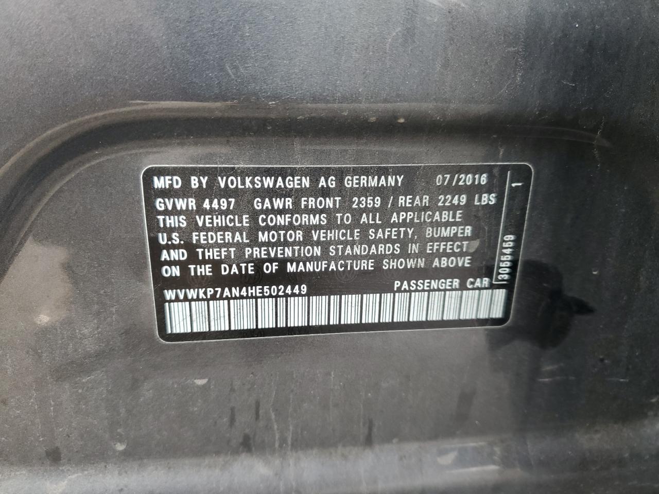 2017 Volkswagen Cc Sport VIN: WVWKP7AN4HE502449 Lot: 70834125