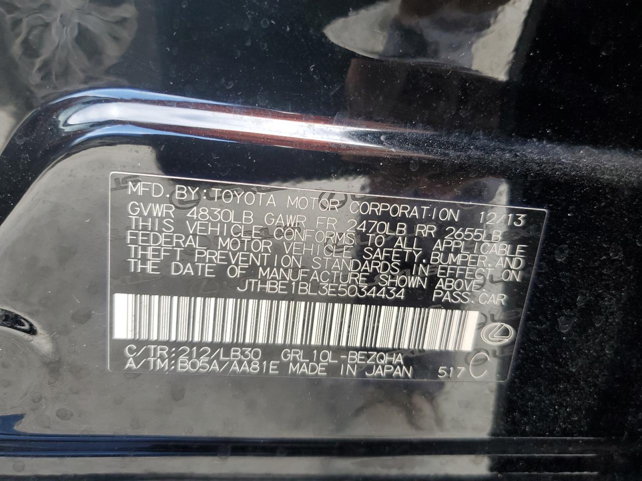 2014 Lexus Gs 350 VIN: JTHBE1BL3E5034434 Lot: 81288565