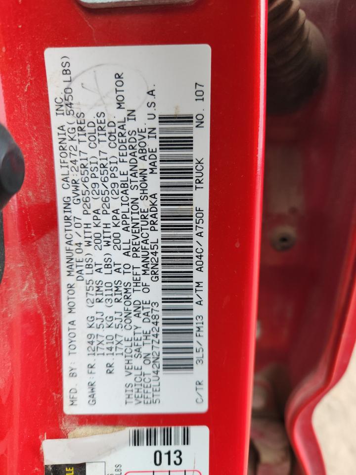 2007 Toyota Tacoma Double Cab VIN: 5TELU42N27Z424873 Lot: 81525845