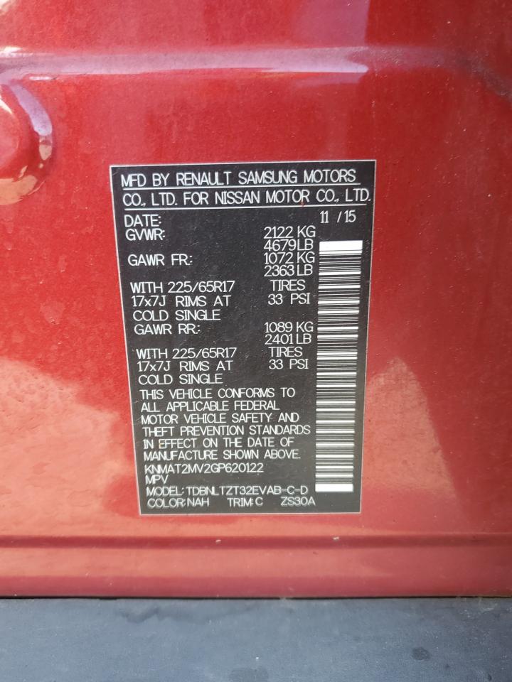 2016 Nissan Rogue S VIN: KNMAT2MV2GP620122 Lot: 81006875