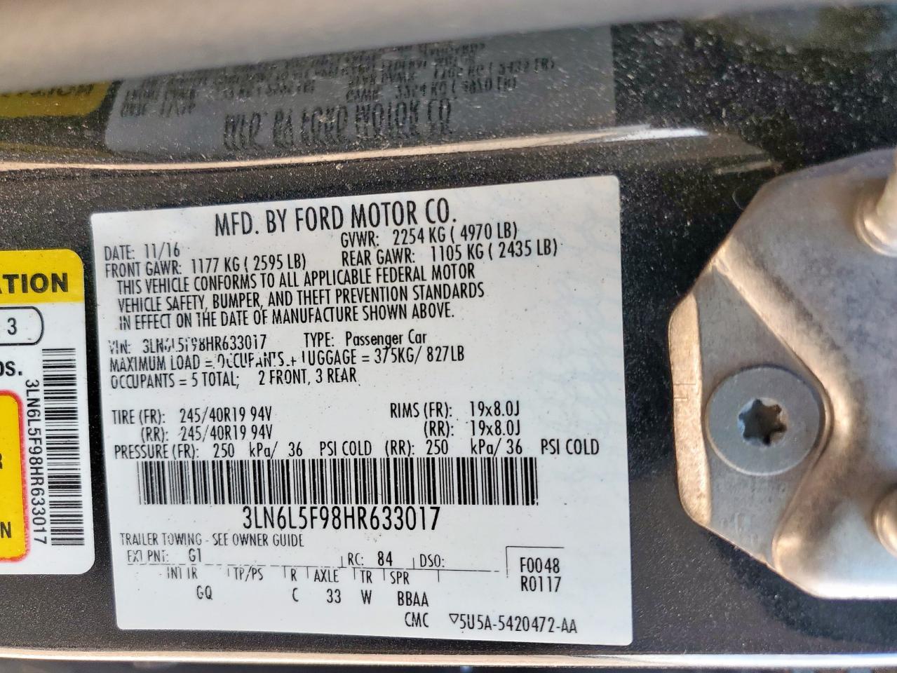 2017 Lincoln Mkz Reserve VIN: 3LN6L5F98HR633017 Lot: 84582915