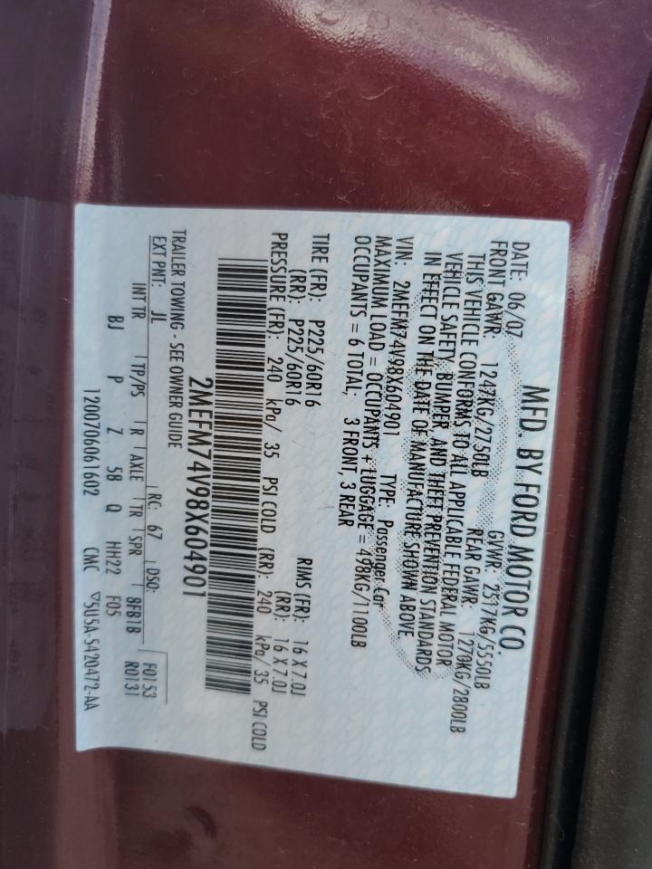 2008 Mercury Grand Marquis Gs VIN: 2MEFM74V98X604901 Lot: 82152095