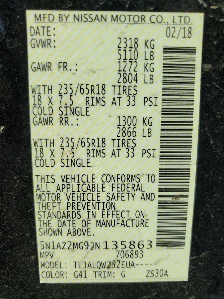 2018 Nissan Murano S VIN: 5N1AZ2MG9JN135863 Lot: 81157035