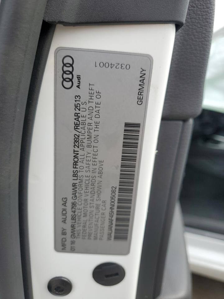 2017 Audi A4 Premium VIN: WAUANAF45HN005082 Lot: 80545245