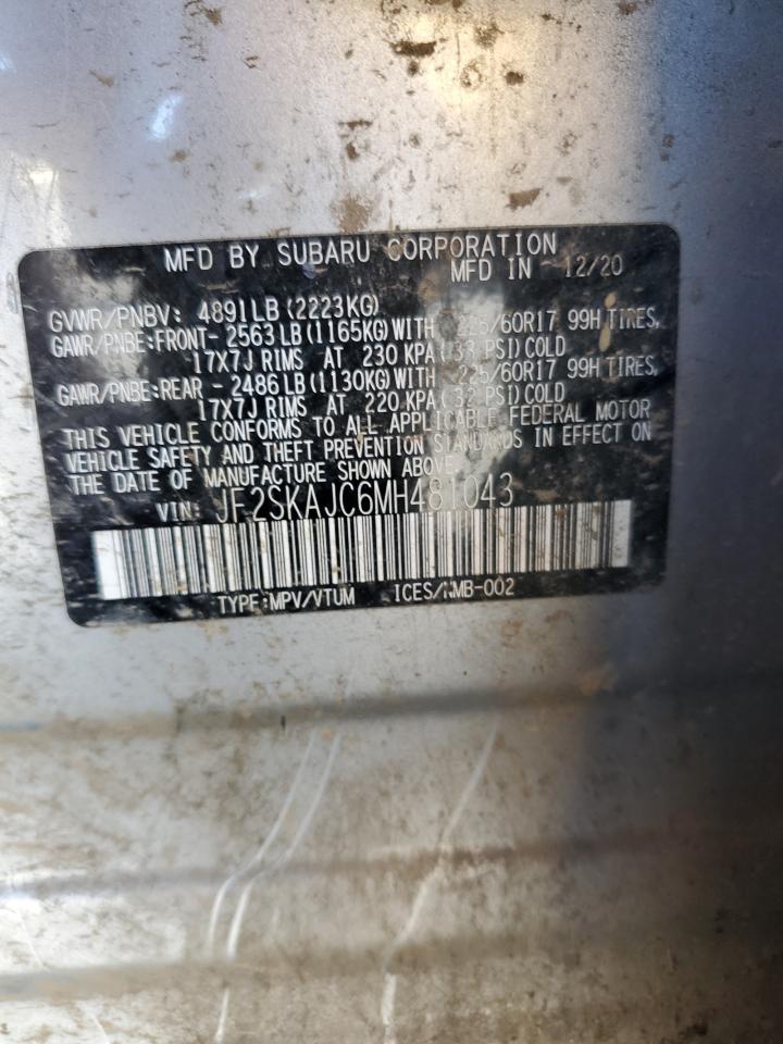 2021 Subaru Forester Premium VIN: JF2SKAJC6MH481043 Lot: 71993095