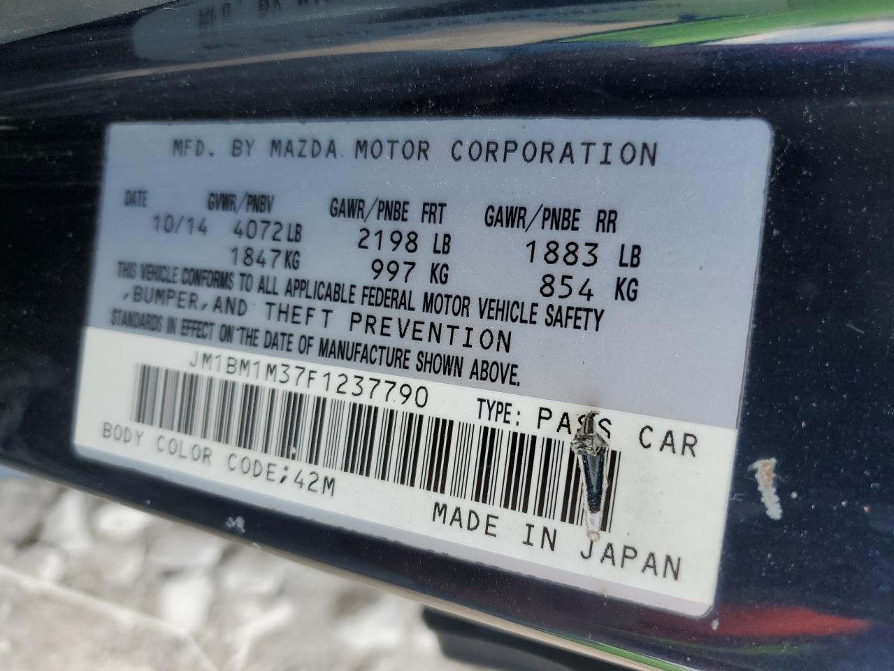 2015 Mazda 3 Grand Touring VIN: JM1BM1M37F1237790 Lot: 71324715