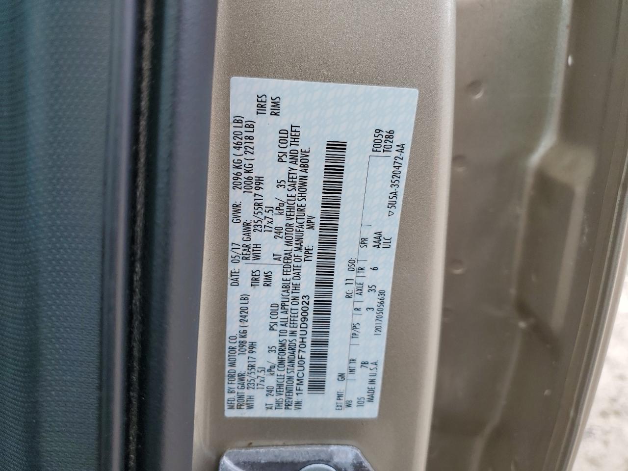 2017 Ford Escape S VIN: 1FMCU0F70HUD90023 Lot: 81278705