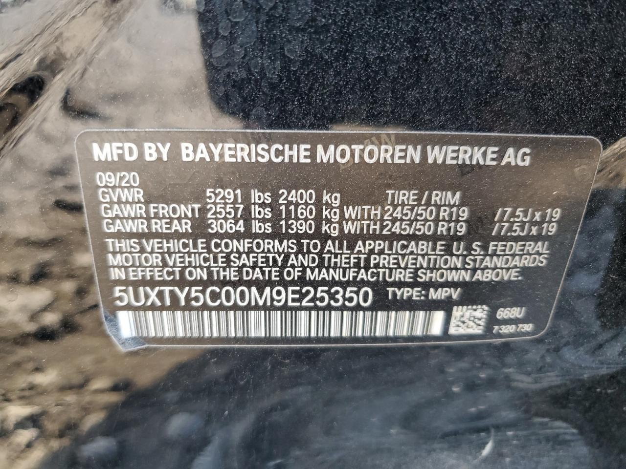 2021 BMW X3 xDrive30I VIN: 5UXTY5C00M9E25350 Lot: 84740405