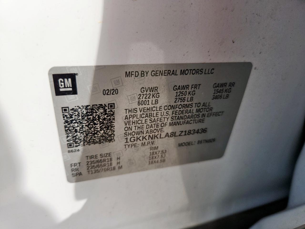 2020 GMC Acadia Sle VIN: 1GKKNKLA8LZ183436 Lot: 81945405