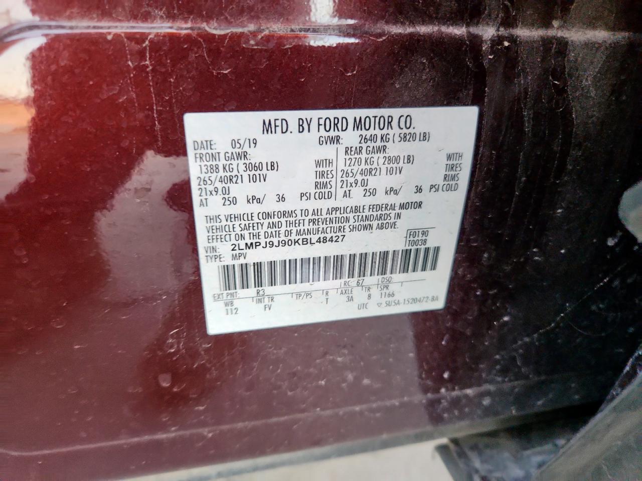 2019 Lincoln Nautilus Black Label VIN: 2LMPJ9J90KBL48427 Lot: 81736855