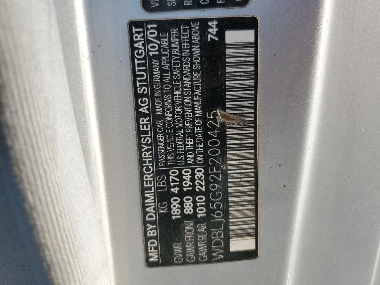 2002 Mercedes-Benz Clk 320 VIN: WDBLJ65G92F200425 Lot: 71069505