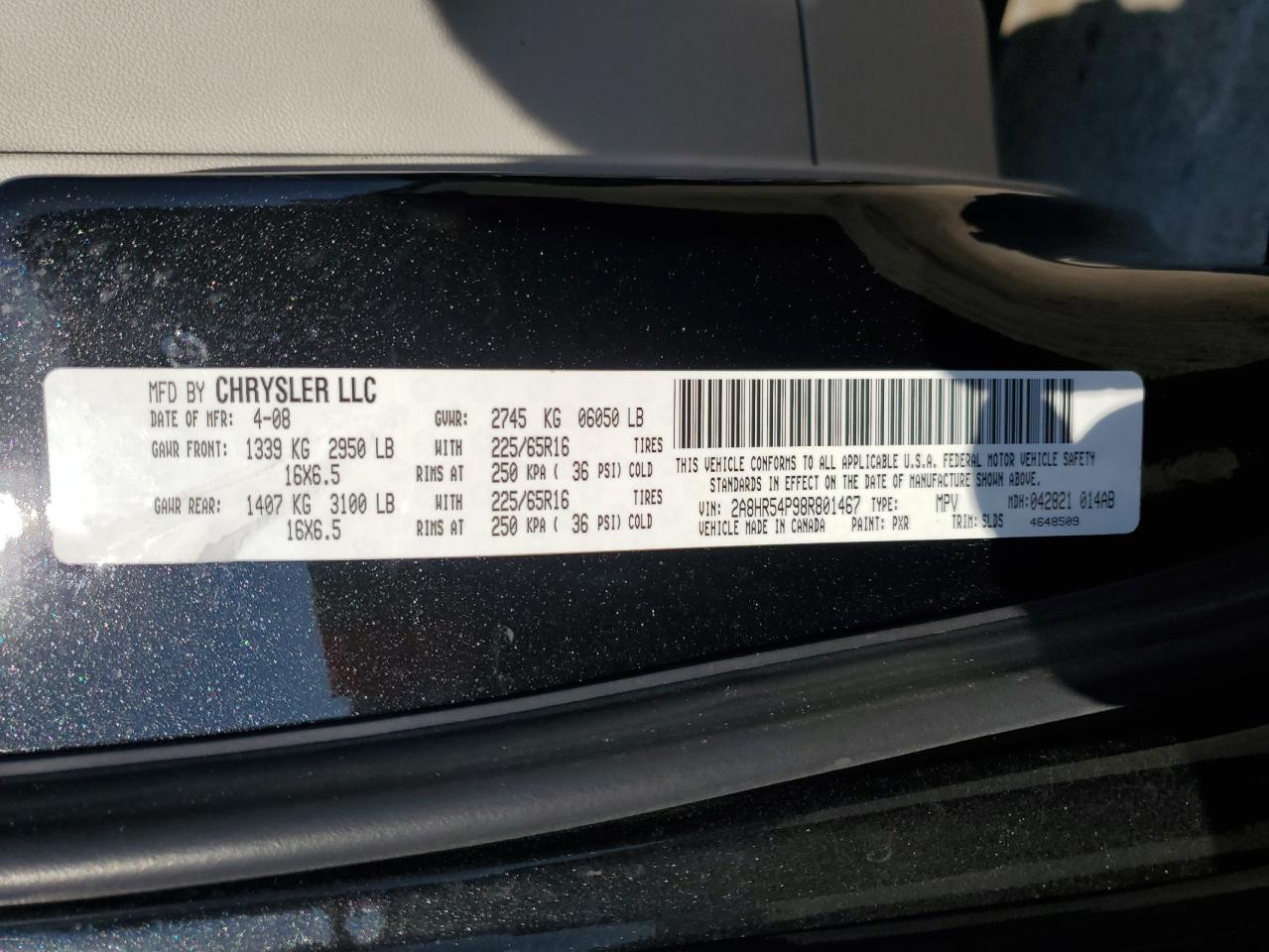 2008 Chrysler Town & Country Touring VIN: 2A8HR54P98R801467 Lot: 71257895