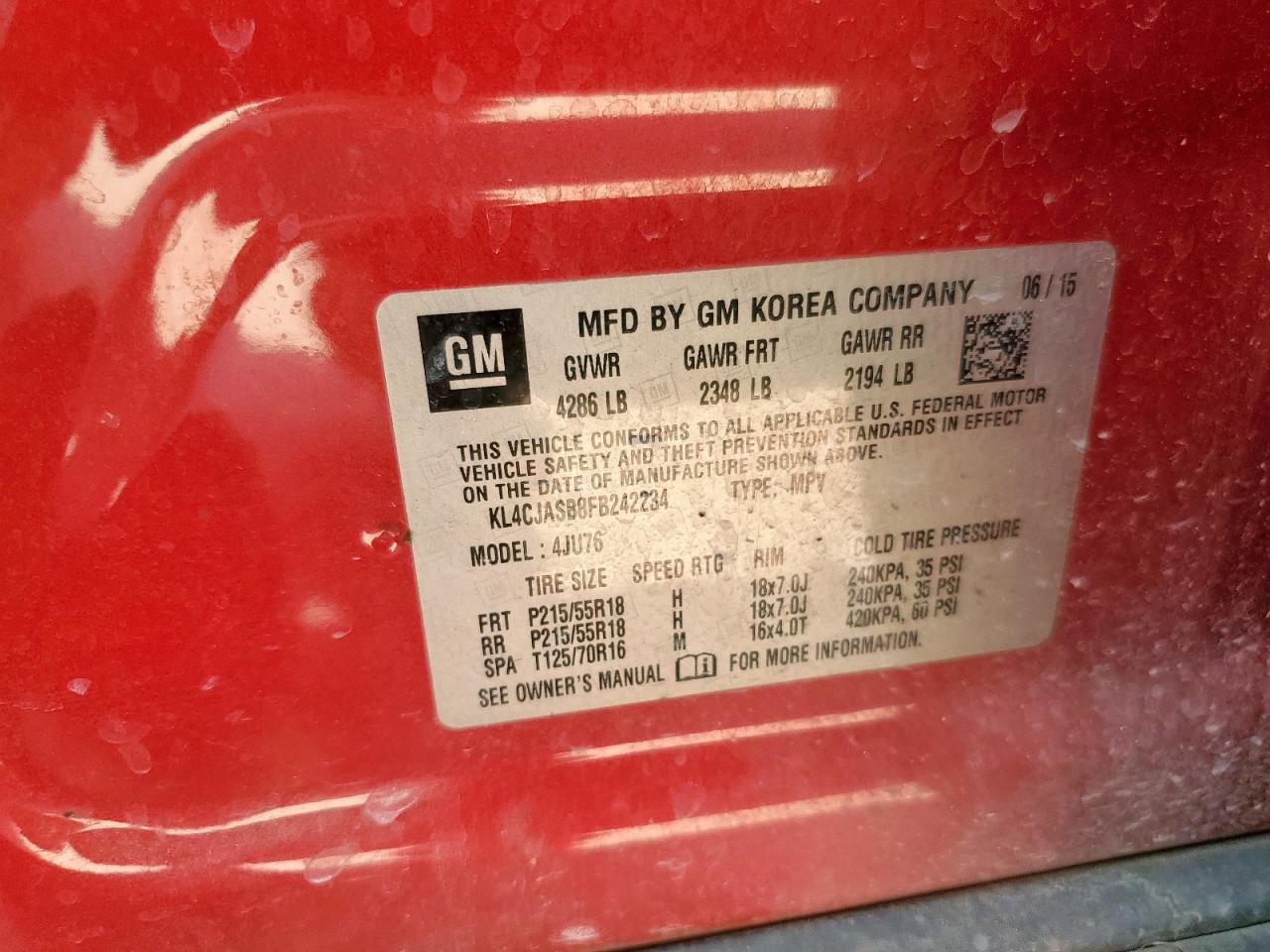 2015 Buick Encore VIN: KL4CJASB8FB242234 Lot: 83904215