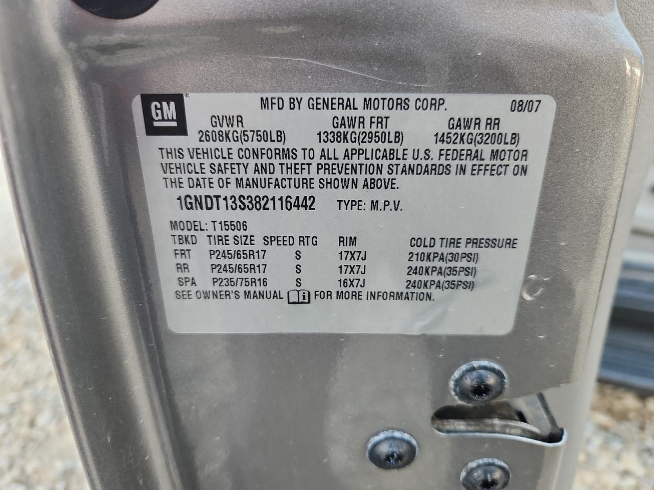 2008 Chevrolet Trailblazer Ls VIN: 1GNDT13S382116442 Lot: 80638655