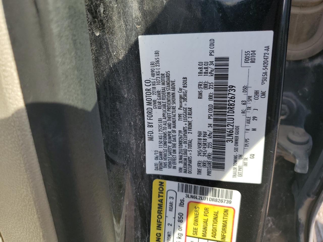 2013 Lincoln Mkz Hybrid VIN: 3LN6L2LU1DR826739 Lot: 80468395