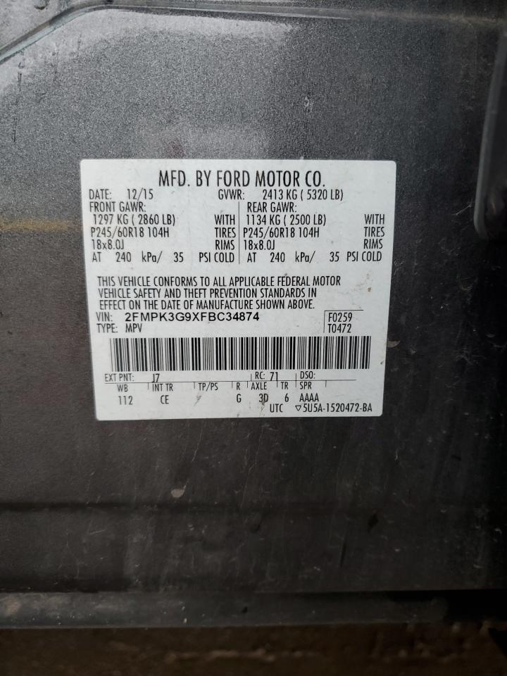 2015 Ford Edge Se VIN: 2FMPK3G9XFBC34874 Lot: 81413915