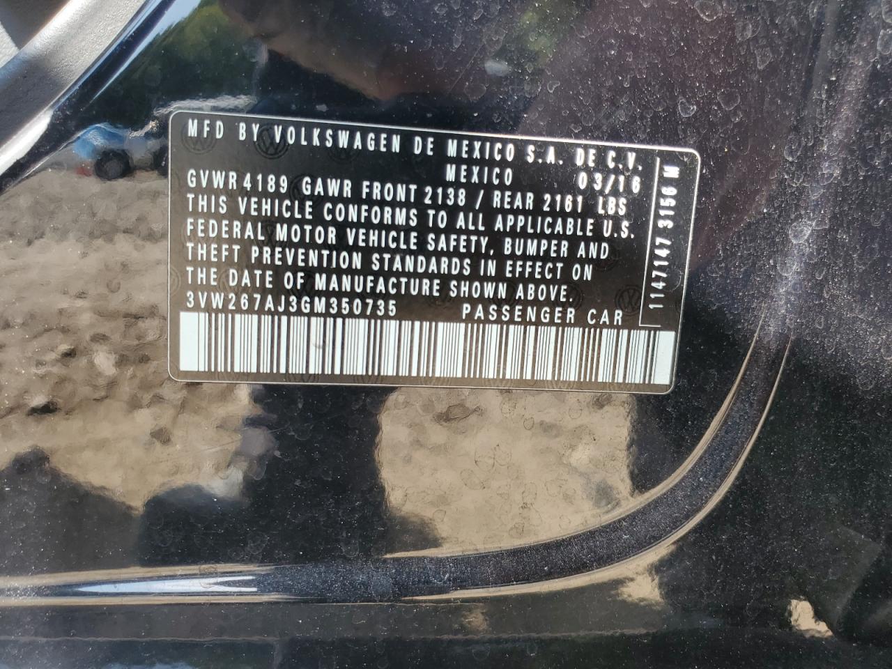 2016 Volkswagen Jetta S VIN: 3VW267AJ3GM350735 Lot: 71830675