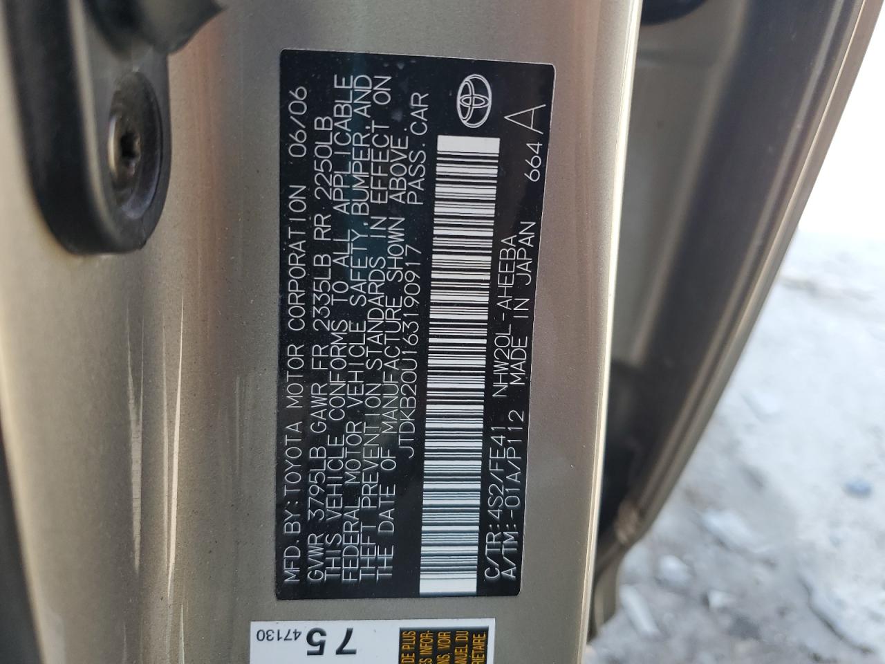 2007 Toyota Prius VIN: JTDKB20U163190917 Lot: 80791565