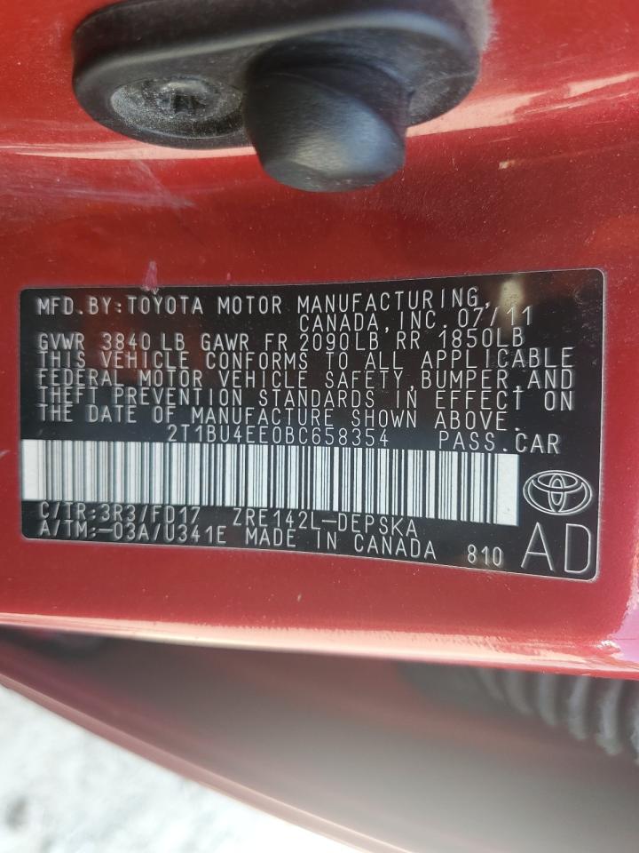 2011 Toyota Corolla Base VIN: 2T1BU4EE0BC658354 Lot: 71708695