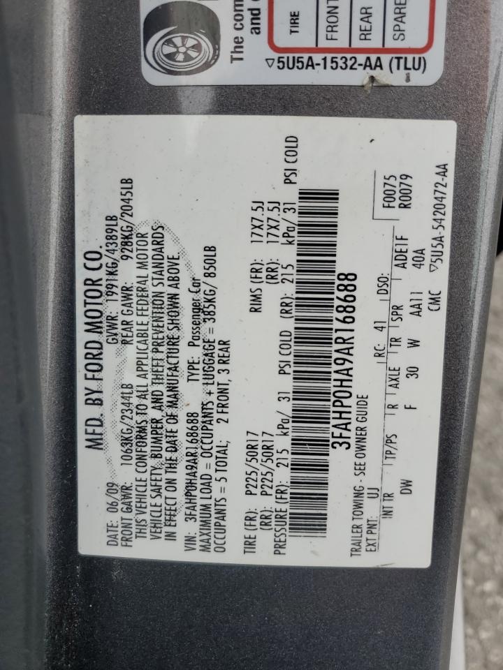 2010 Ford Fusion Se VIN: 3FAHP0HA9AR168688 Lot: 71289325