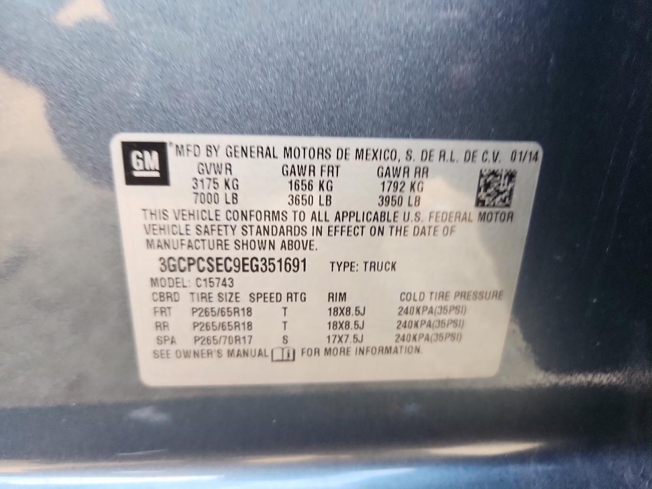 2014 Chevrolet Silverado C1500 Ltz VIN: 3GCPCSEC9EG351691 Lot: 80749855