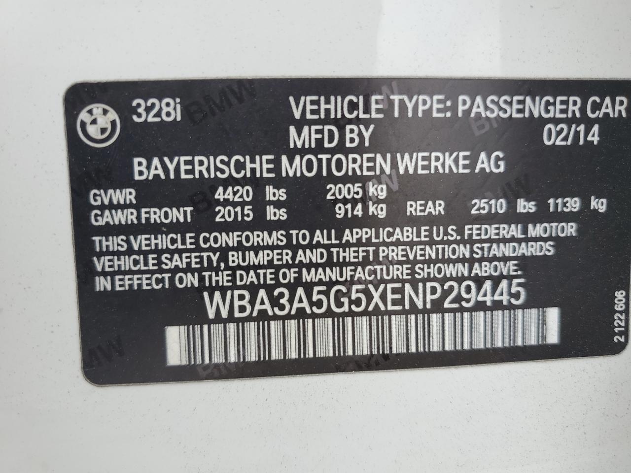 2014 BMW 328 I VIN: WBA3A5G5XENP29445 Lot: 81876325