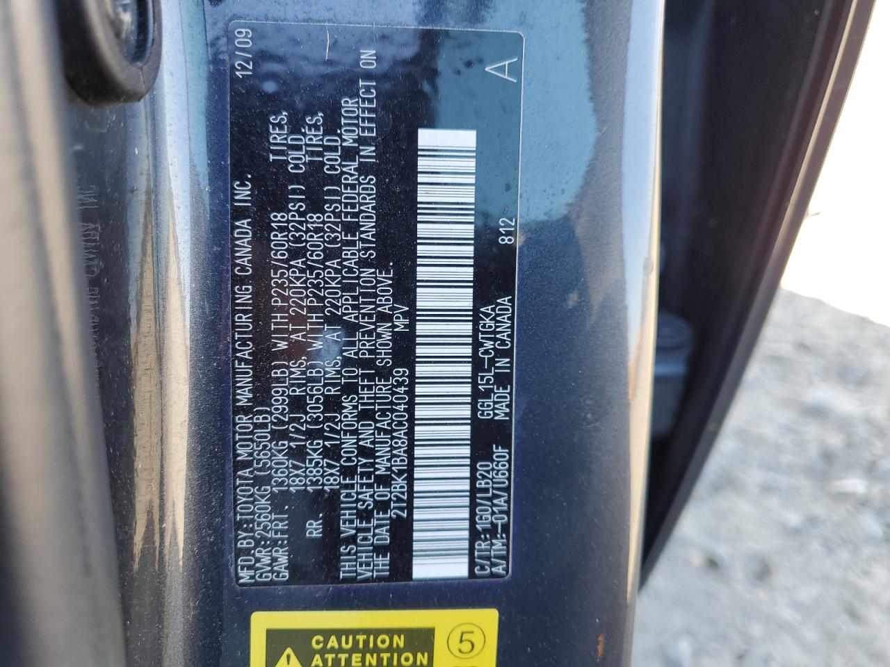 2010 Lexus Rx 350 VIN: 2T2BK1BA8AC040439 Lot: 71812985