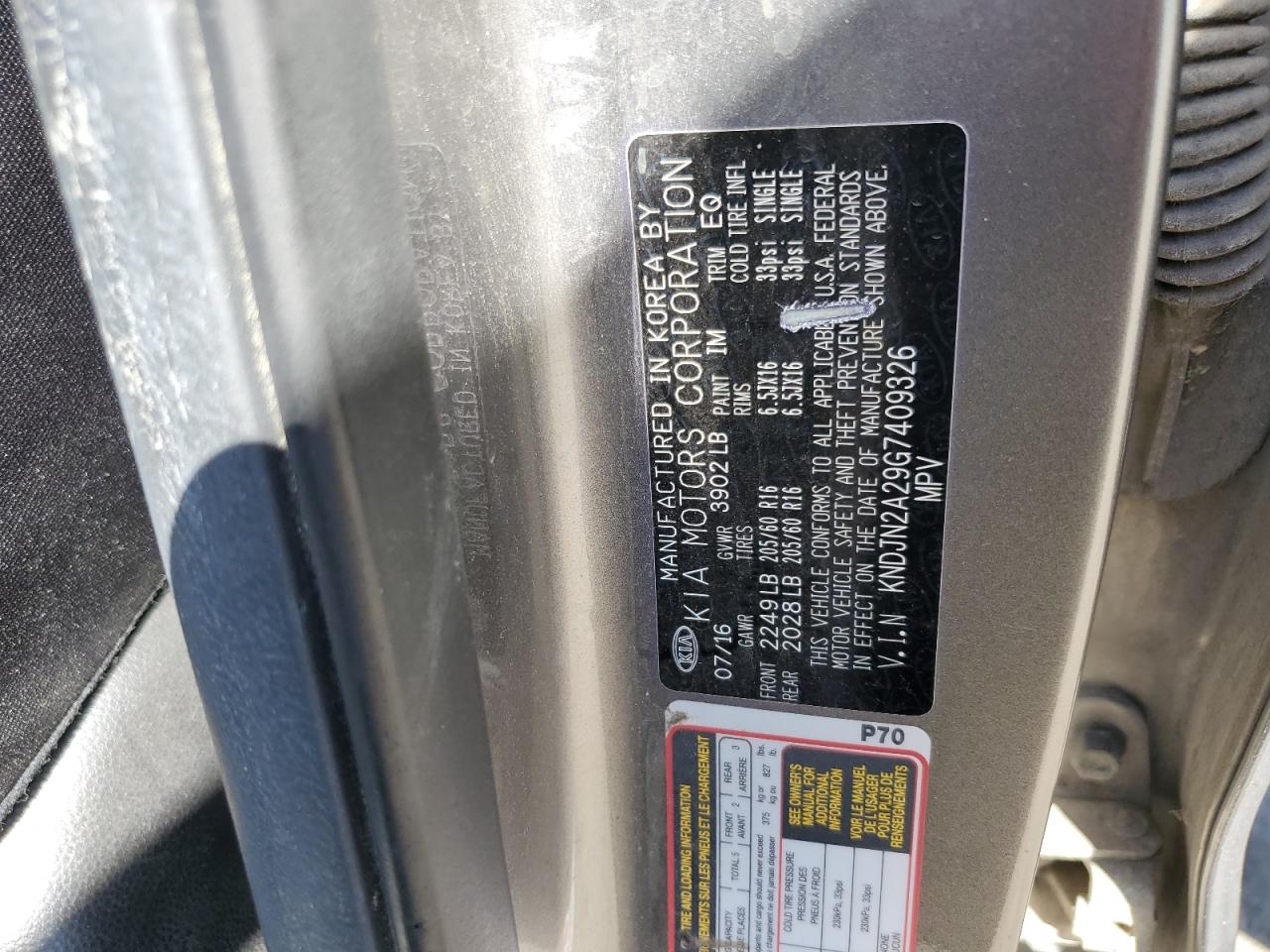 2016 Kia Soul VIN: KNDJN2A29G7409326 Lot: 81868575